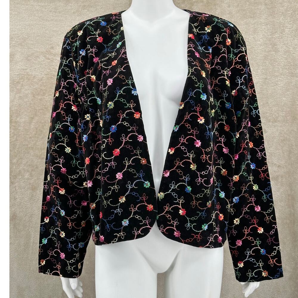 Vintage Lori of California Jacket‎ Womens 18 Black Velvet Rainbow Fairy Grunge